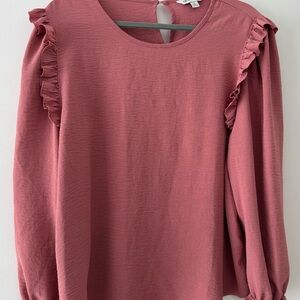 Woman’s Peach Color Ruffle Long Sleeve Top XL